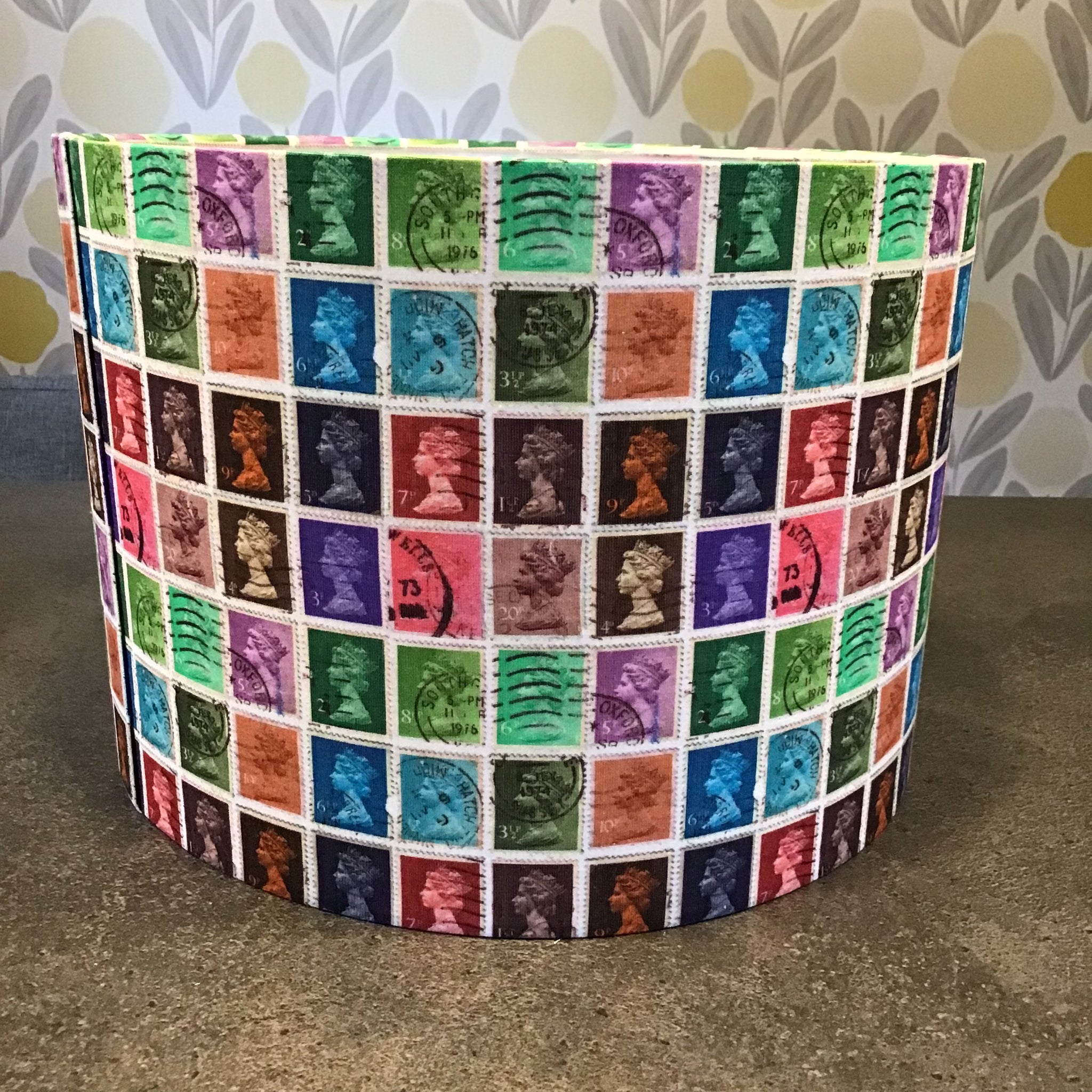 Colourful Stamp fabric Drum lampshade/pendant. statement light