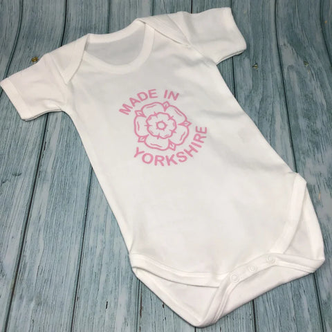 Made in Yorkshire, Pink Font , Baby Vest - Yorkshire Baby