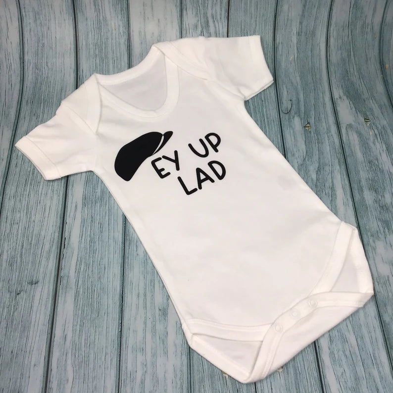 Baby Vest - Ey Up Lad, Yorkshire quotes, Organic Cotton