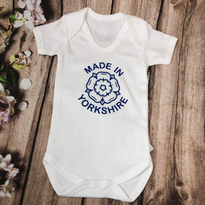 Made in Yorkshire, Blue Font , Baby Vest - Yorkshire Baby