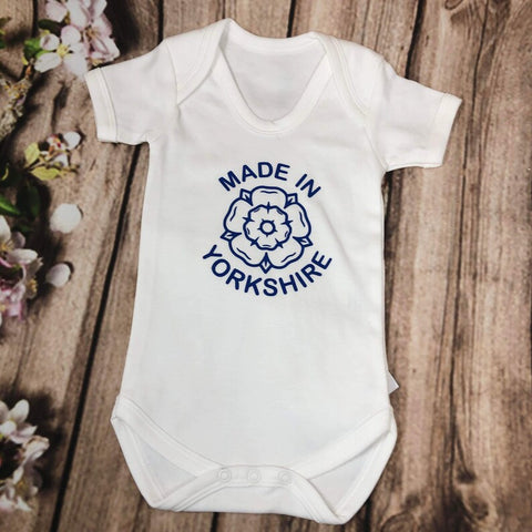 Made in Yorkshire, Blue Font , Baby Vest - Yorkshire Baby