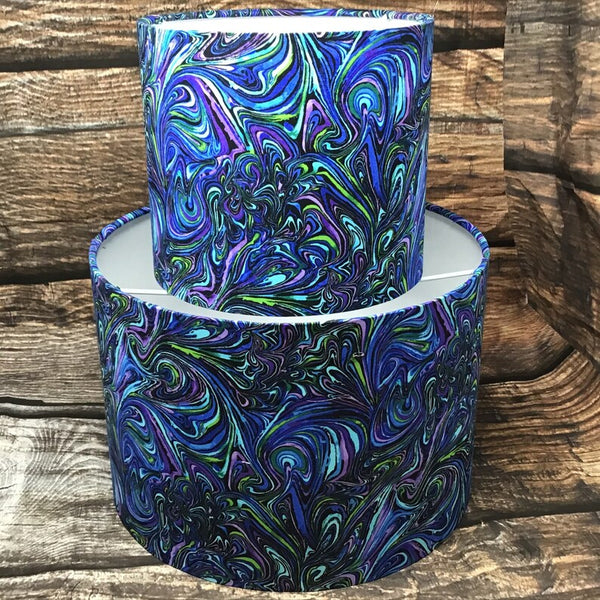Blue swirl Drum lampshade/pendant shade. 20cm,30cm,40cm.