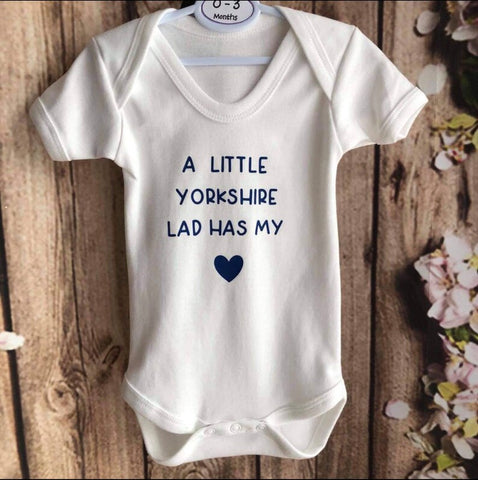 A Little Yorkshire Lad has my heart. baby vest, Valentine, baby gift