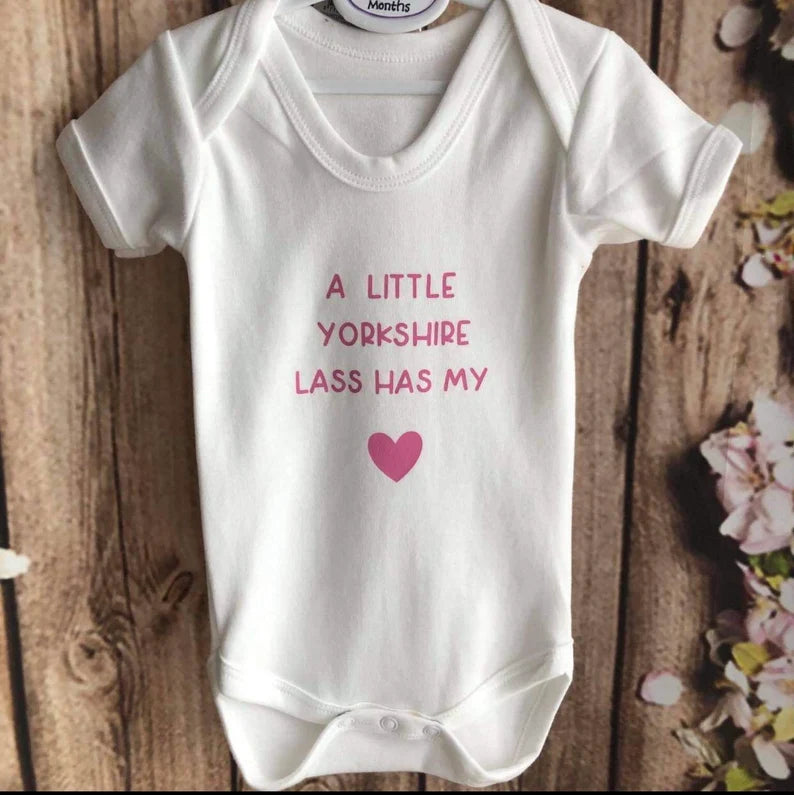 A Little Yorkshire Lass has my heart. baby vest, Valentine, baby gift