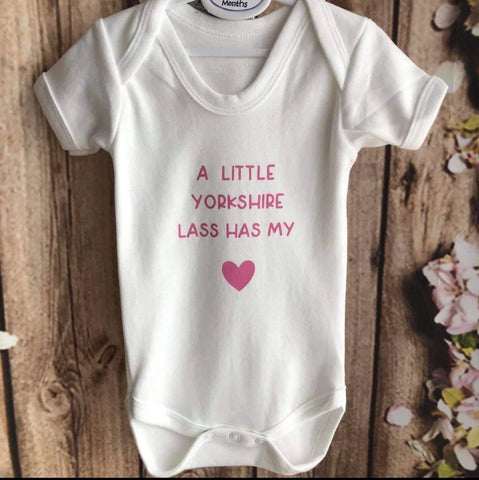 A Little Yorkshire Lass has my heart. baby vest, Valentine, baby gift