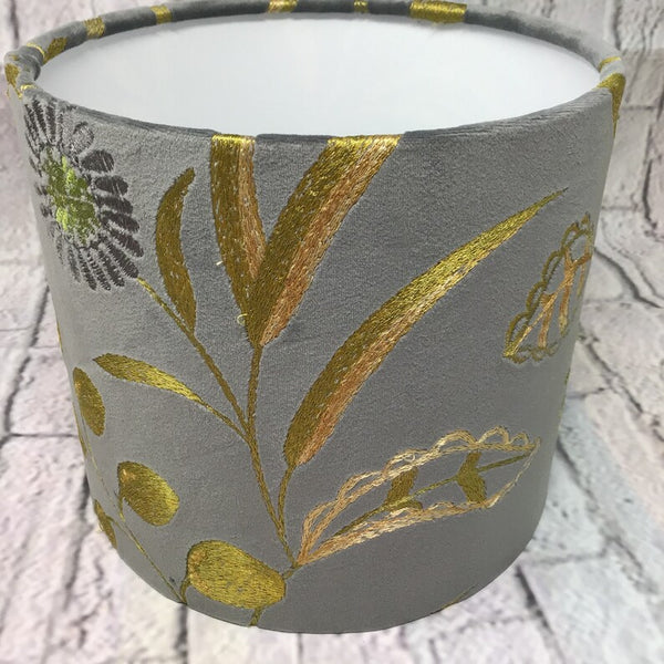 Dark Grey velvet embroidered lampshade/pendant shade. 20cm , decor, Lamp