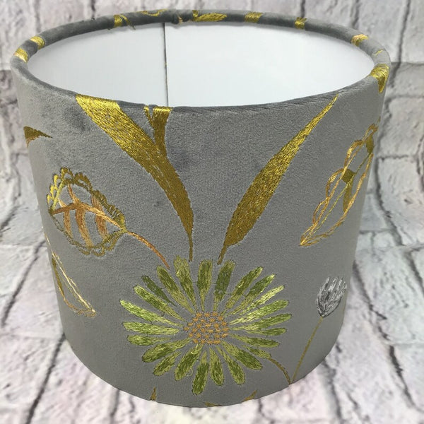 Dark Grey velvet embroidered lampshade/pendant shade. 20cm , decor, Lamp