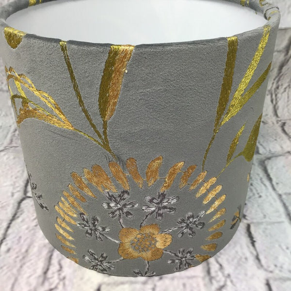 Dark Grey velvet embroidered lampshade/pendant shade. 20cm , decor, Lamp